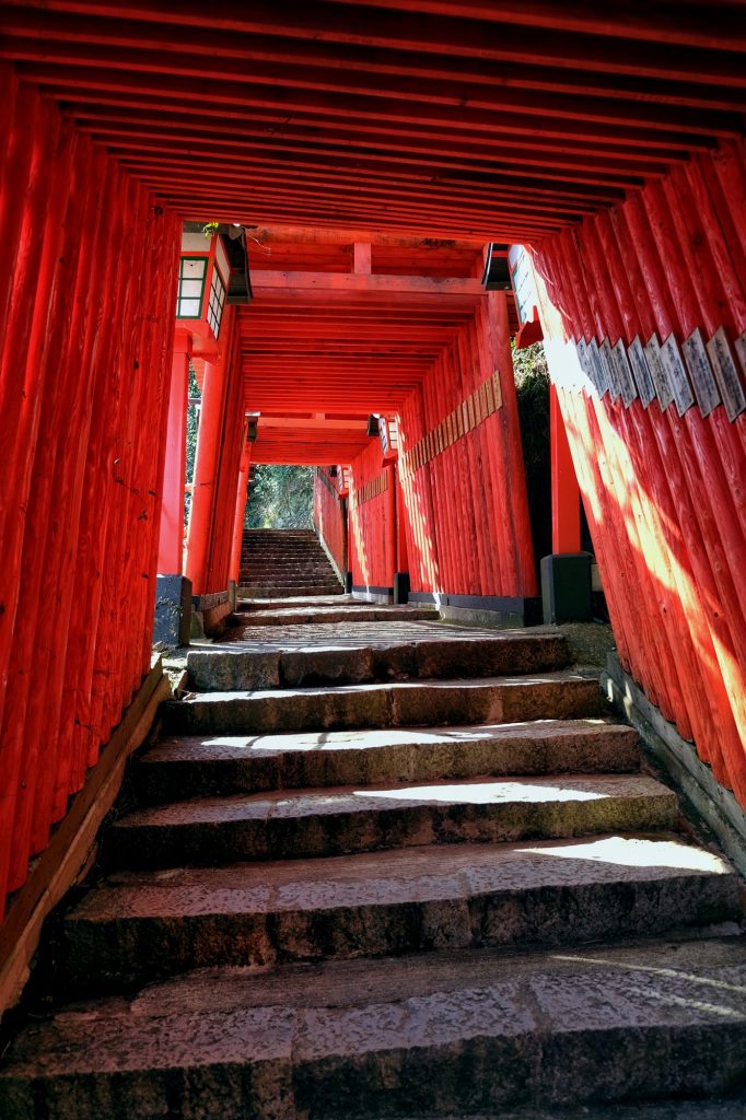 Allée de toriis menant au Taikodani Inari Jinja